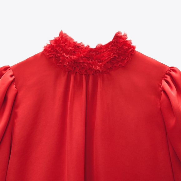 Satin effect ruffled collar blouse - Picture 4 of 5